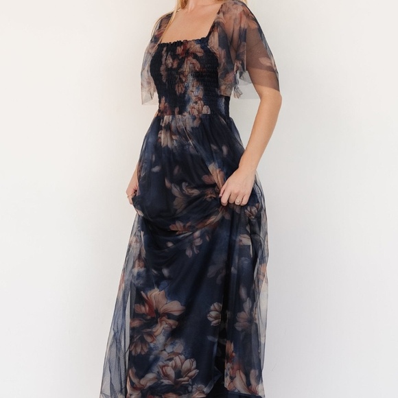 Baltic Born Cassandra Tulle Maxi Dress | Dark Blue Floral Size SS - Picture 5 of 5
